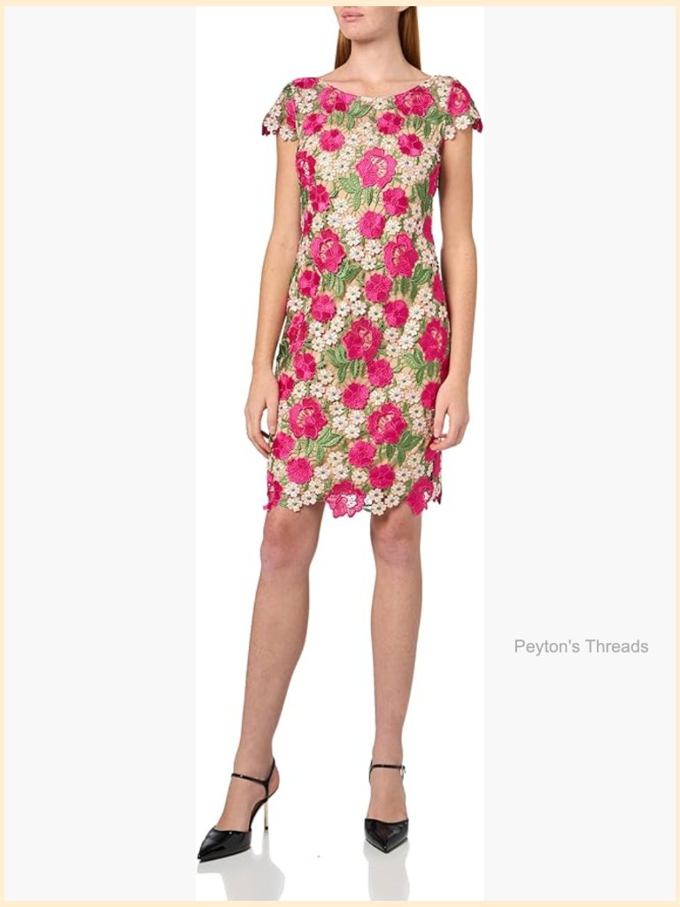 Vintage Sheath Midi Dress With Floral Lace